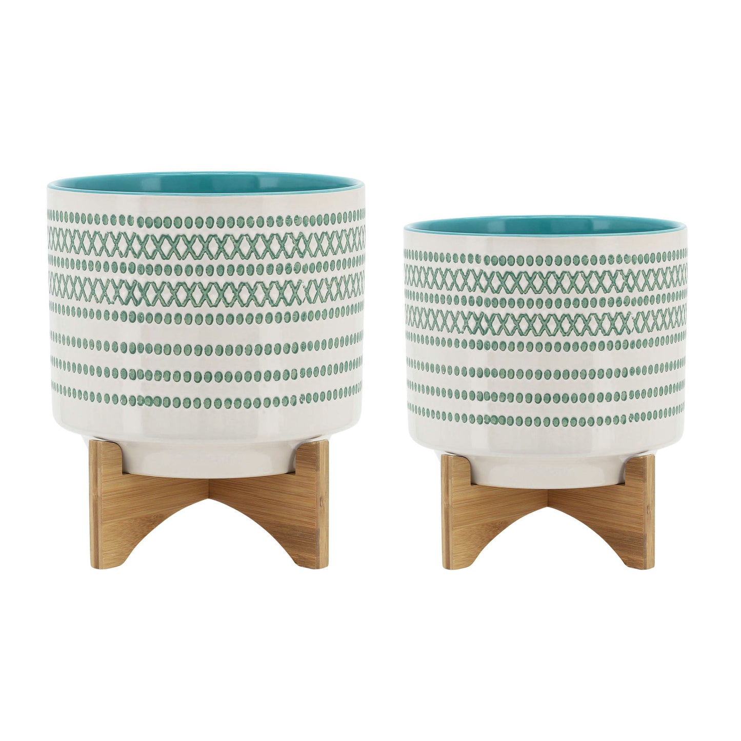 Cer, S/2 8/10" Planter On Standw/ Dots, Blue