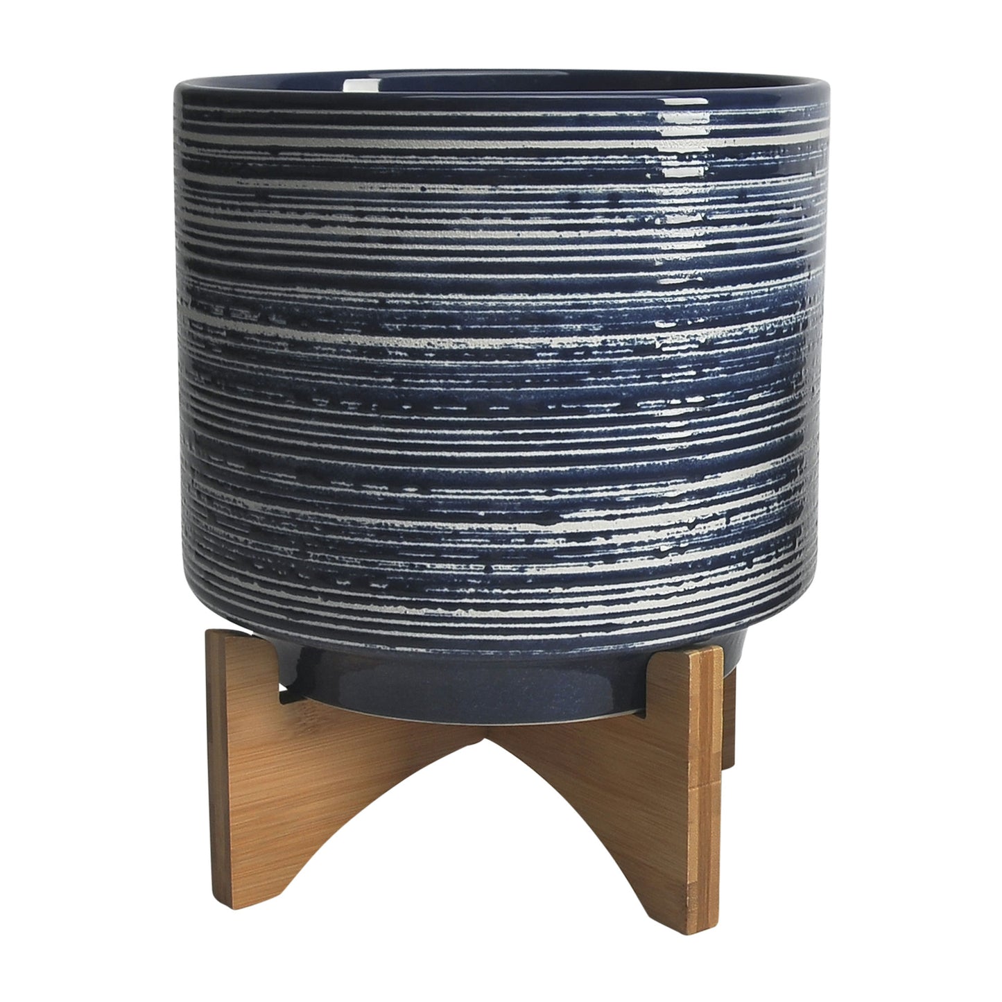Ceramic S/2 8/10" Planter On Stand, Blue