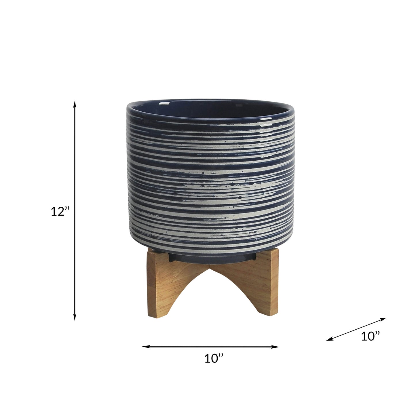 Ceramic S/2 8/10" Planter On Stand, Blue