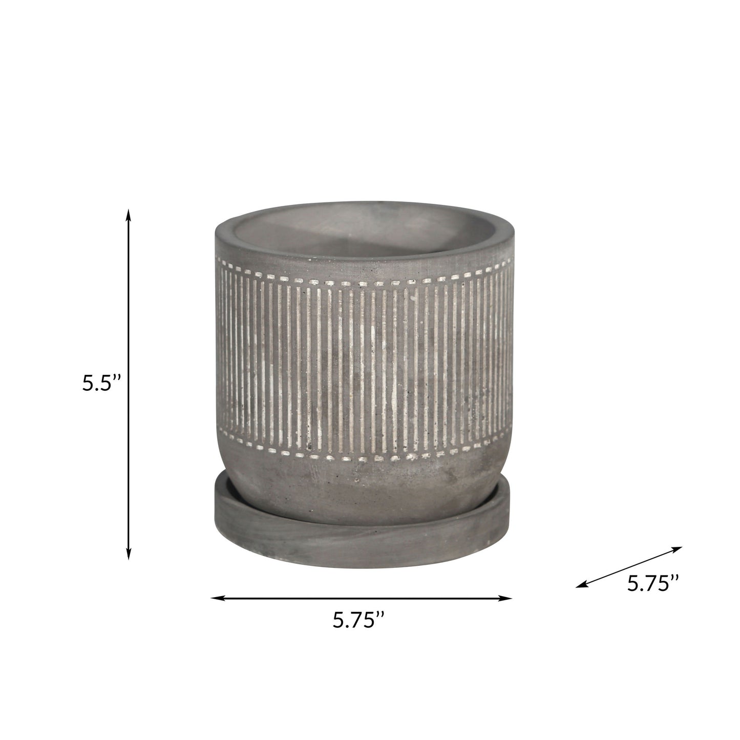 6" Line Pattern Planter W/ Saucer, Gray