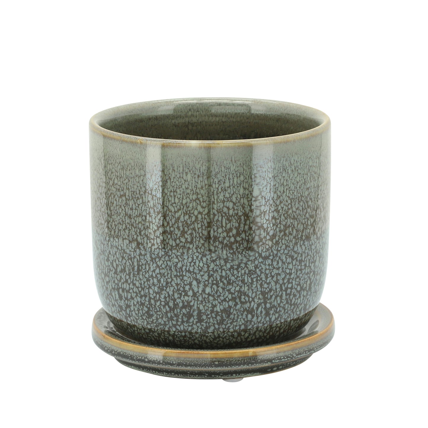 Ceramic 5" Planter W/ Saucer, Moss Green