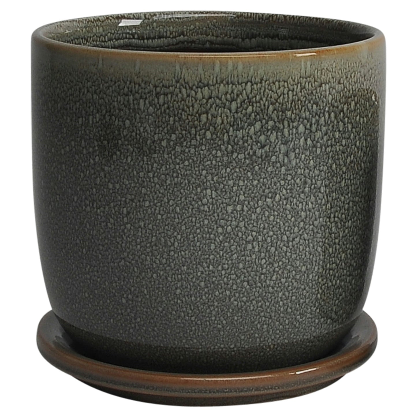 Cer, S/2 5/6" Planter W/ Saucer, Moss Green