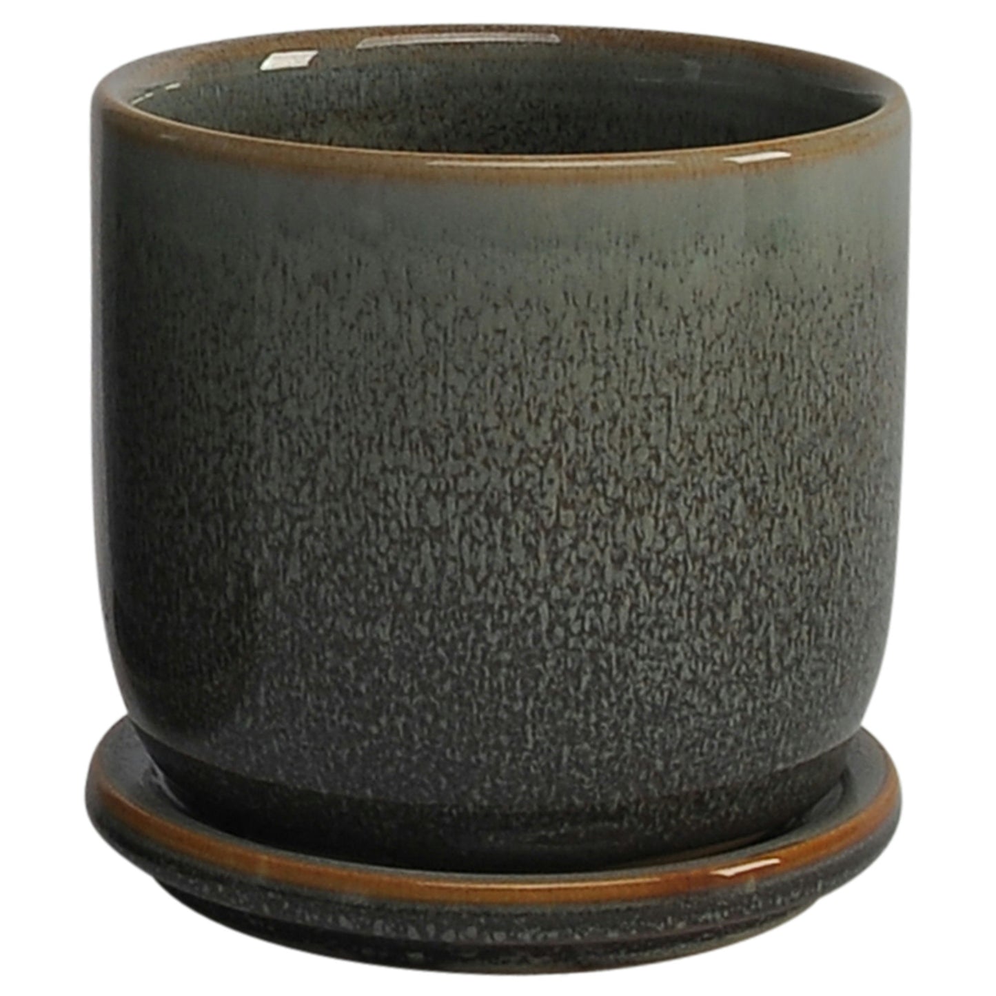 Cer, S/2 5/6" Planter W/ Saucer, Moss Green