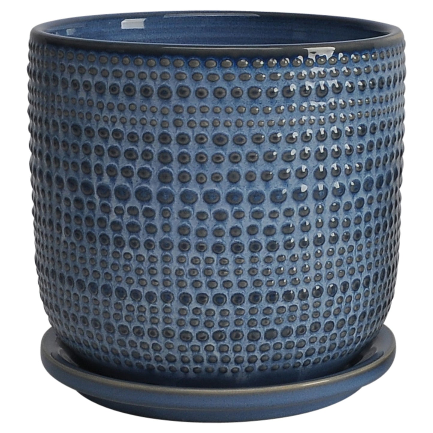 Cer, S/2 2 5/6" Textured Planter W/ Saucer, Blue