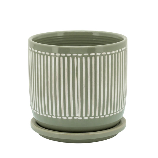 Ceramic 6" Planter W/ Saucer,gray