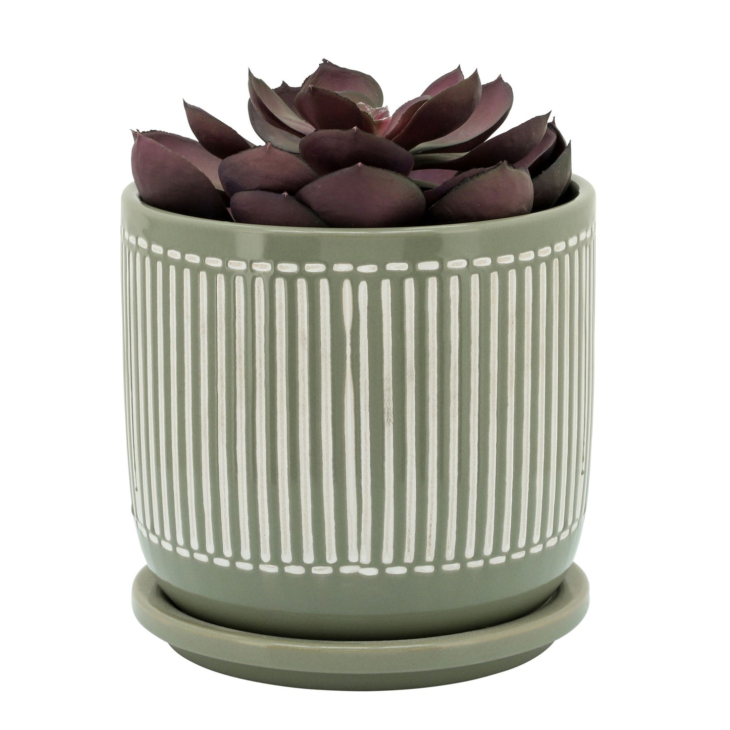 Ceramic 6" Planter W/ Saucer,gray