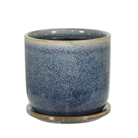 Ceramic 6" Planter W/ Saucer, Aqua