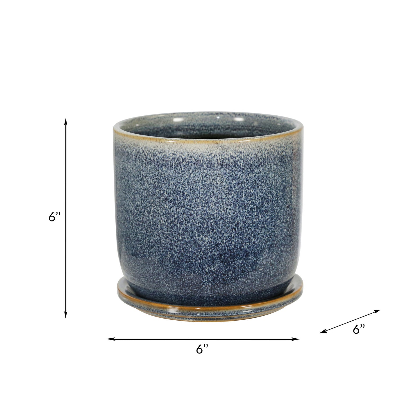 Ceramic 6" Planter W/ Saucer, Aqua