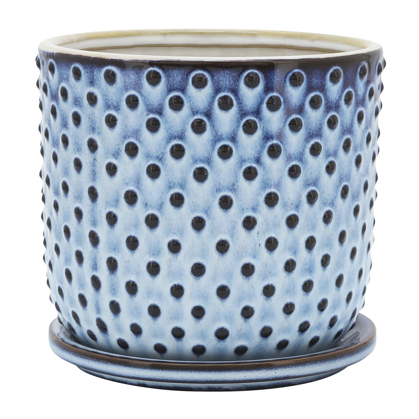 Ceramic 6" Dotted Planter W/ Saucer, Blue