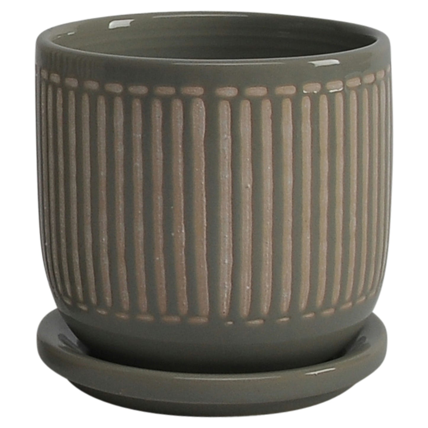 Cer, S/2 5/6" Planter W/ Saucer, Gray