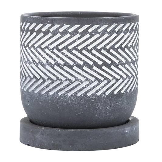Cem, 5" Tribal Planter W/ Saucer, Gray