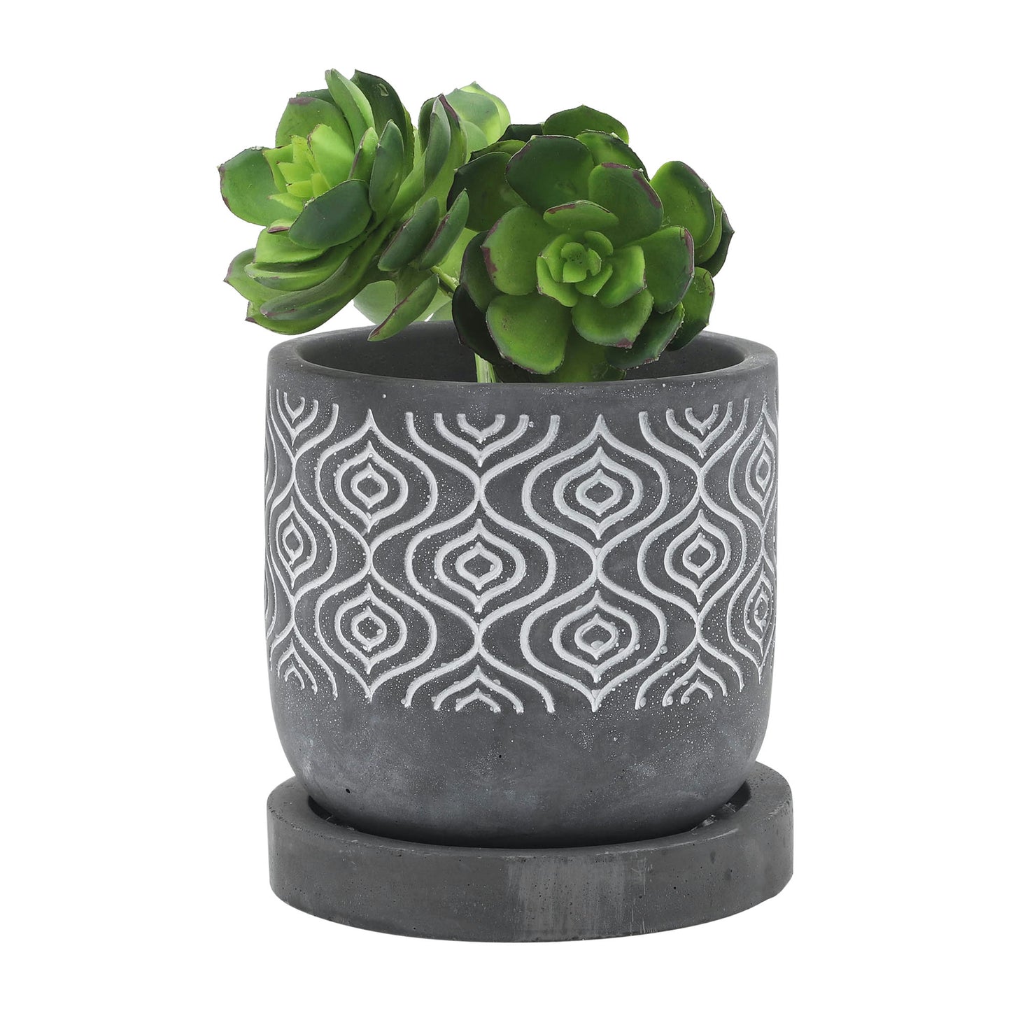 Cem, 5" Aztec Planter W/ Saucer, Gray