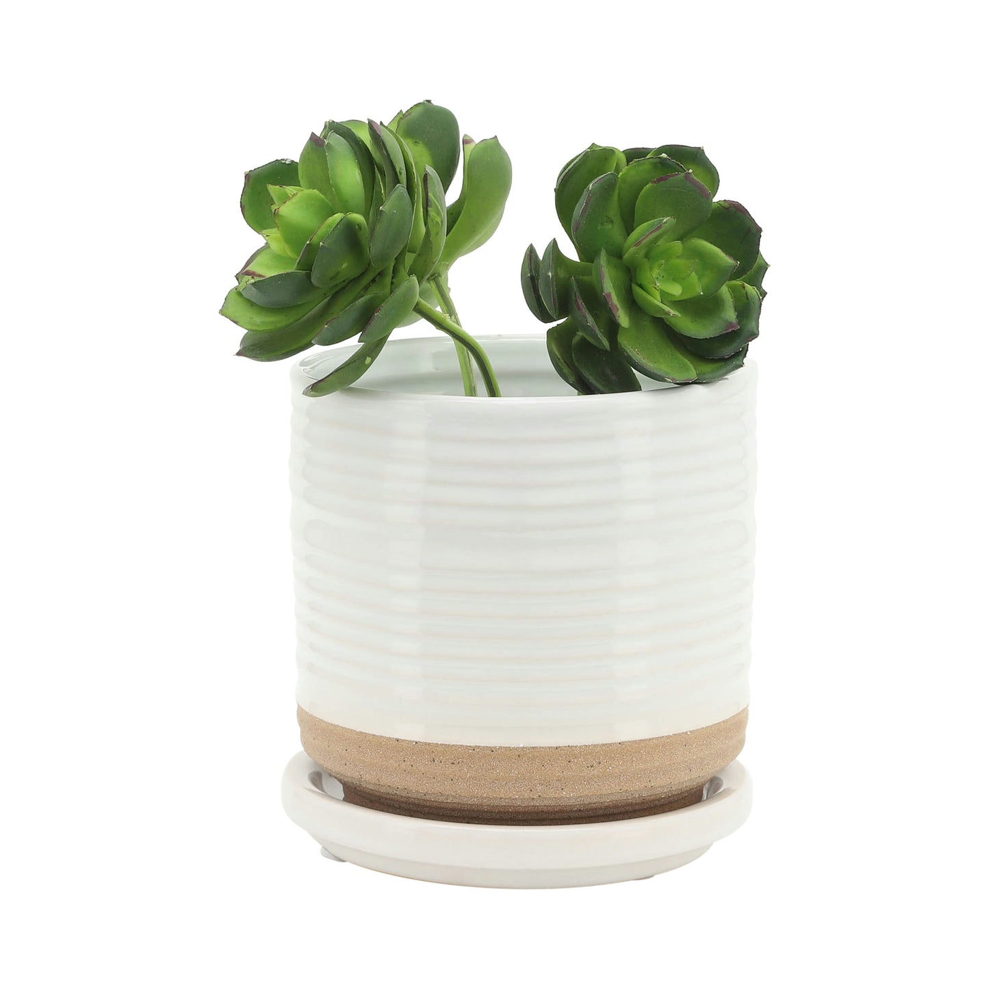 Cer, S/2 5/6" Planter W/ Saucer, White