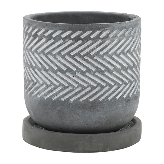 Cem, 6" Tribal Planter W/ Saucer, Gray
