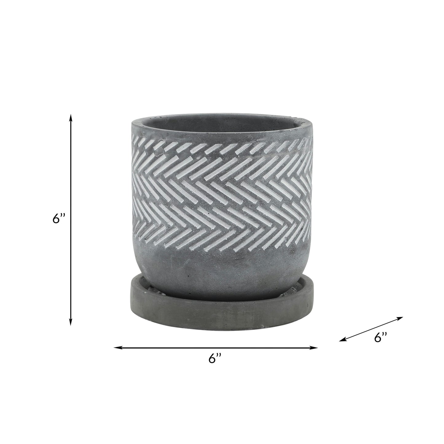 Cem, 6" Tribal Planter W/ Saucer, Gray