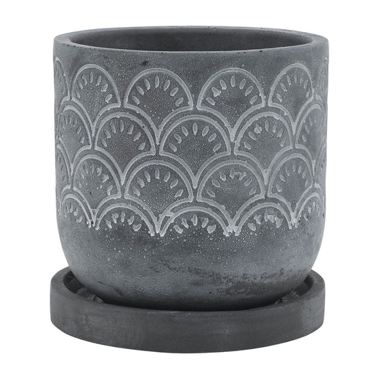 Cem, 6" Fan Planter W/ Saucer, Gray