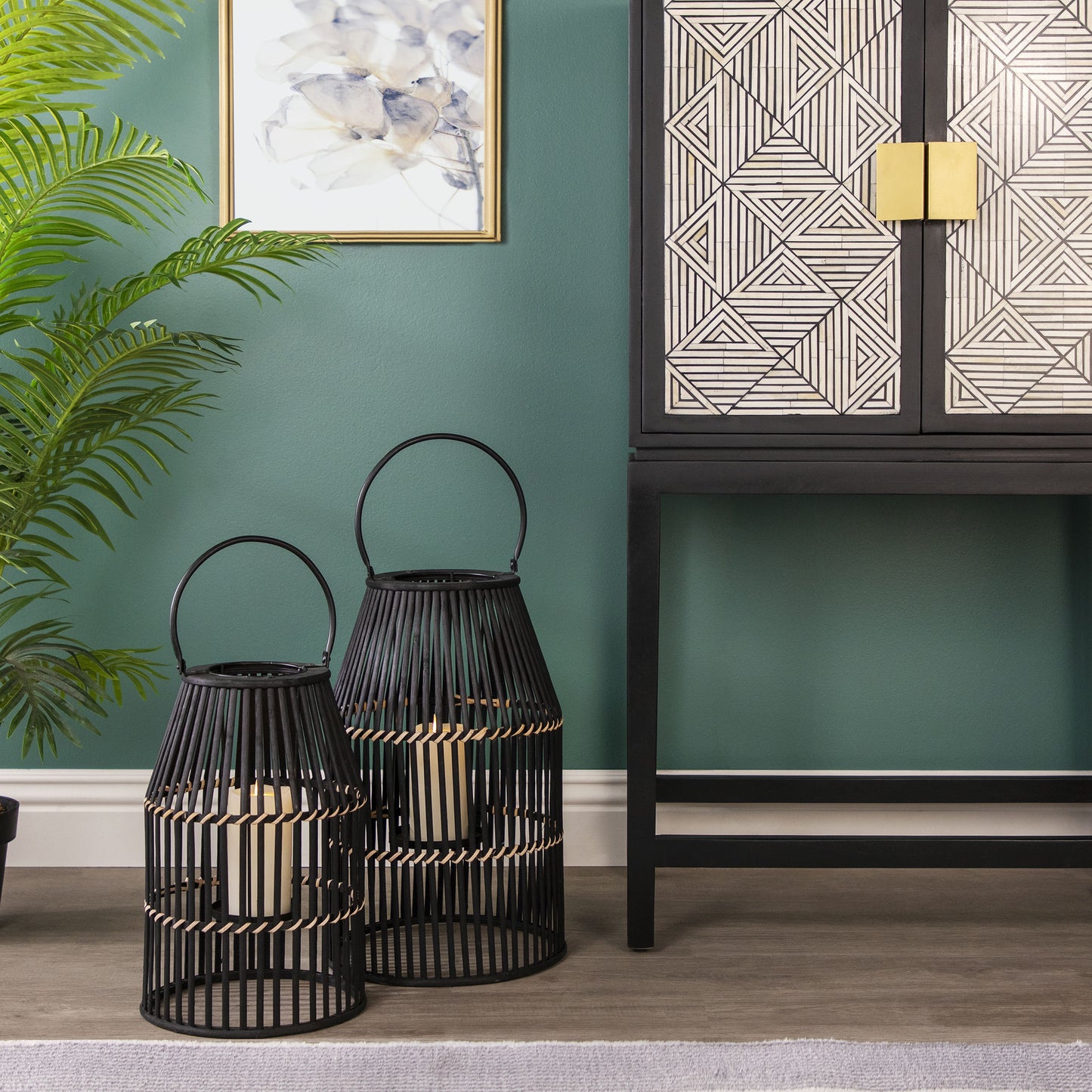 Bamboo 20" Lantern, Black