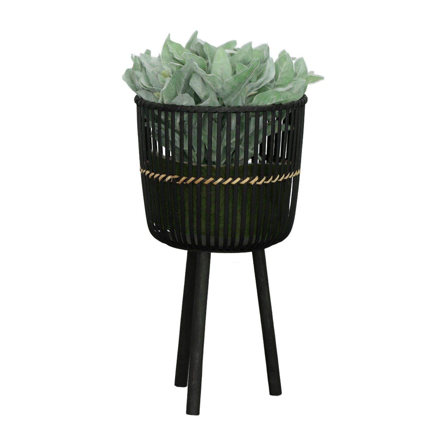 S/3 Bamboo Footed Planters 11/13/15", Black