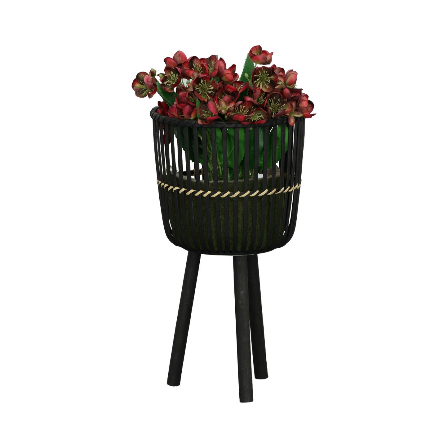 S/3 Bamboo Footed Planters 11/13/15", Black