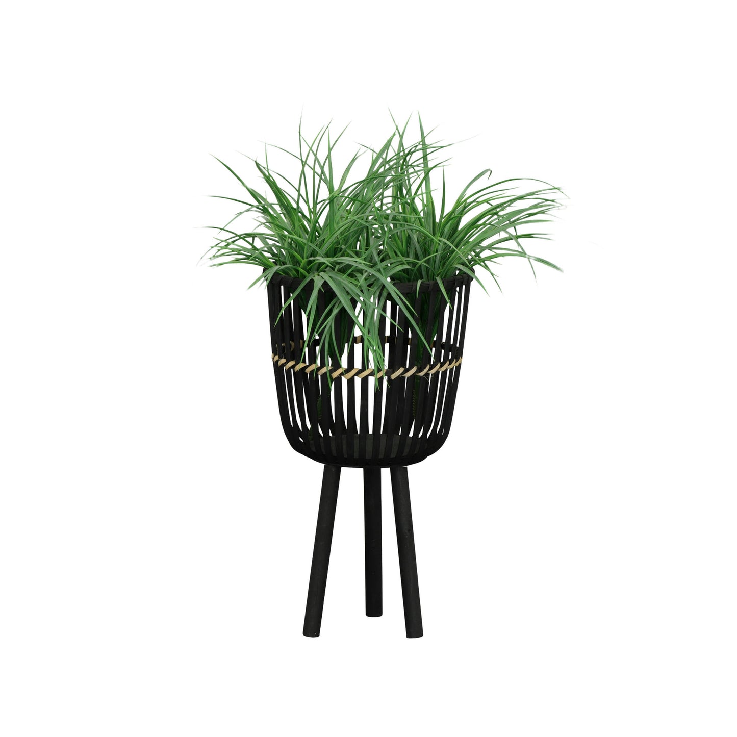 S/3 Bamboo Footed Planters 11/13/15", Black