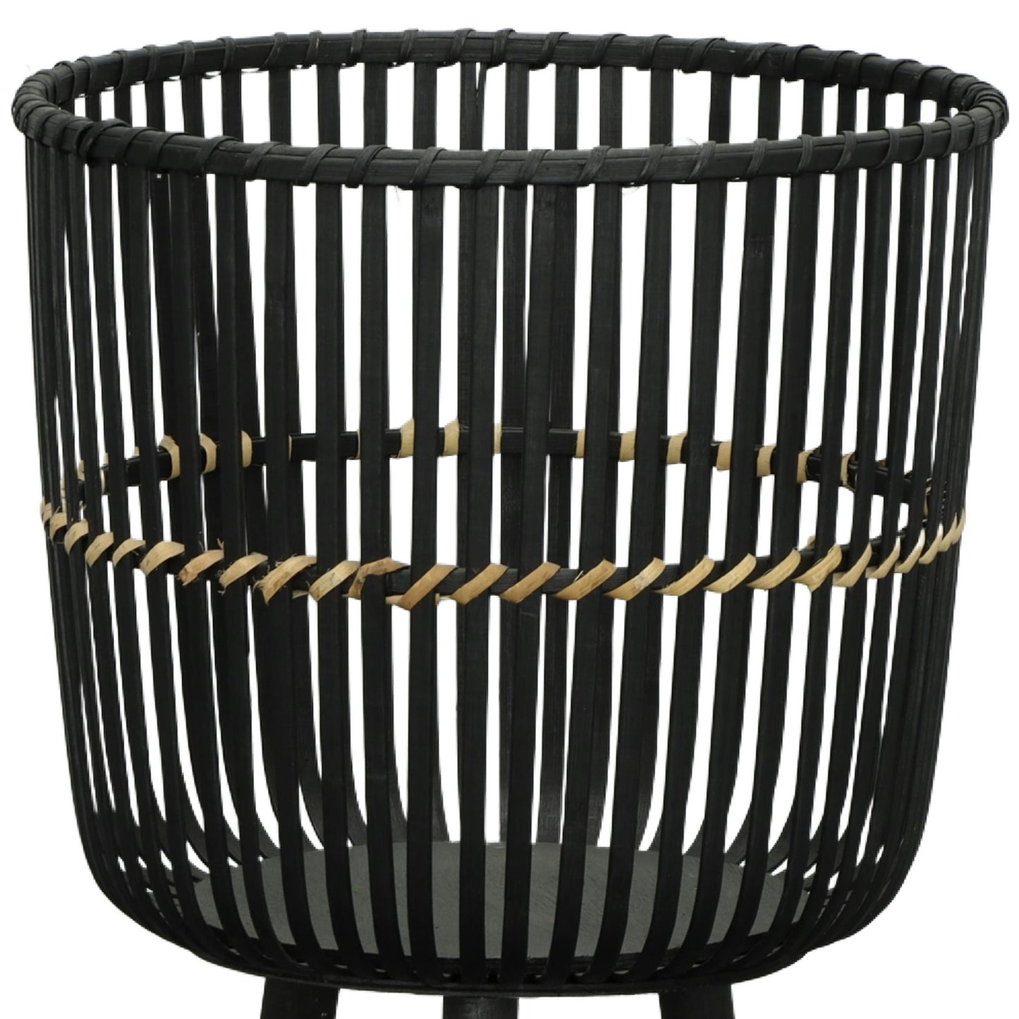 S/3 Bamboo Footed Planters 11/13/15", Black