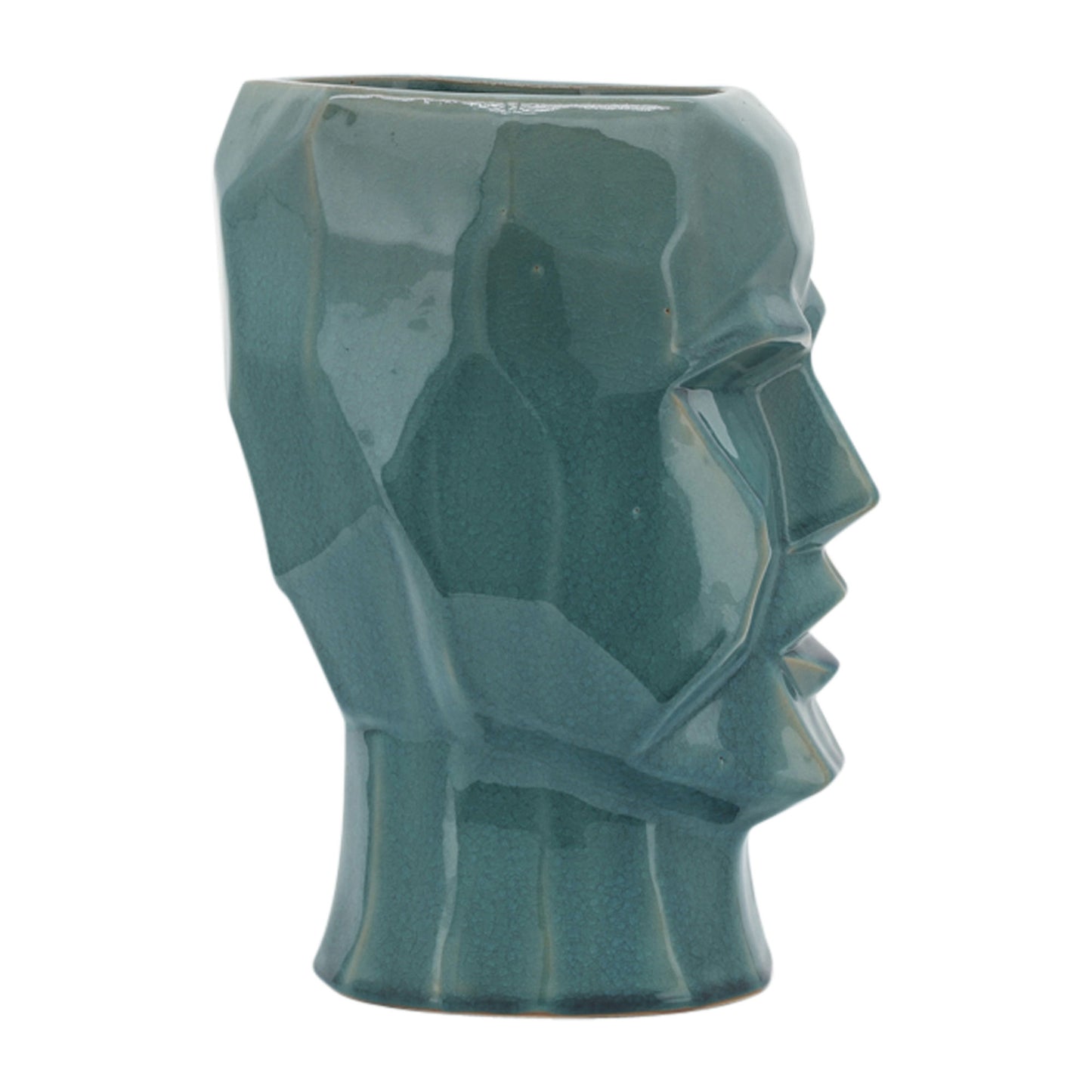 Cer, 12" Face Vase, Turquiose