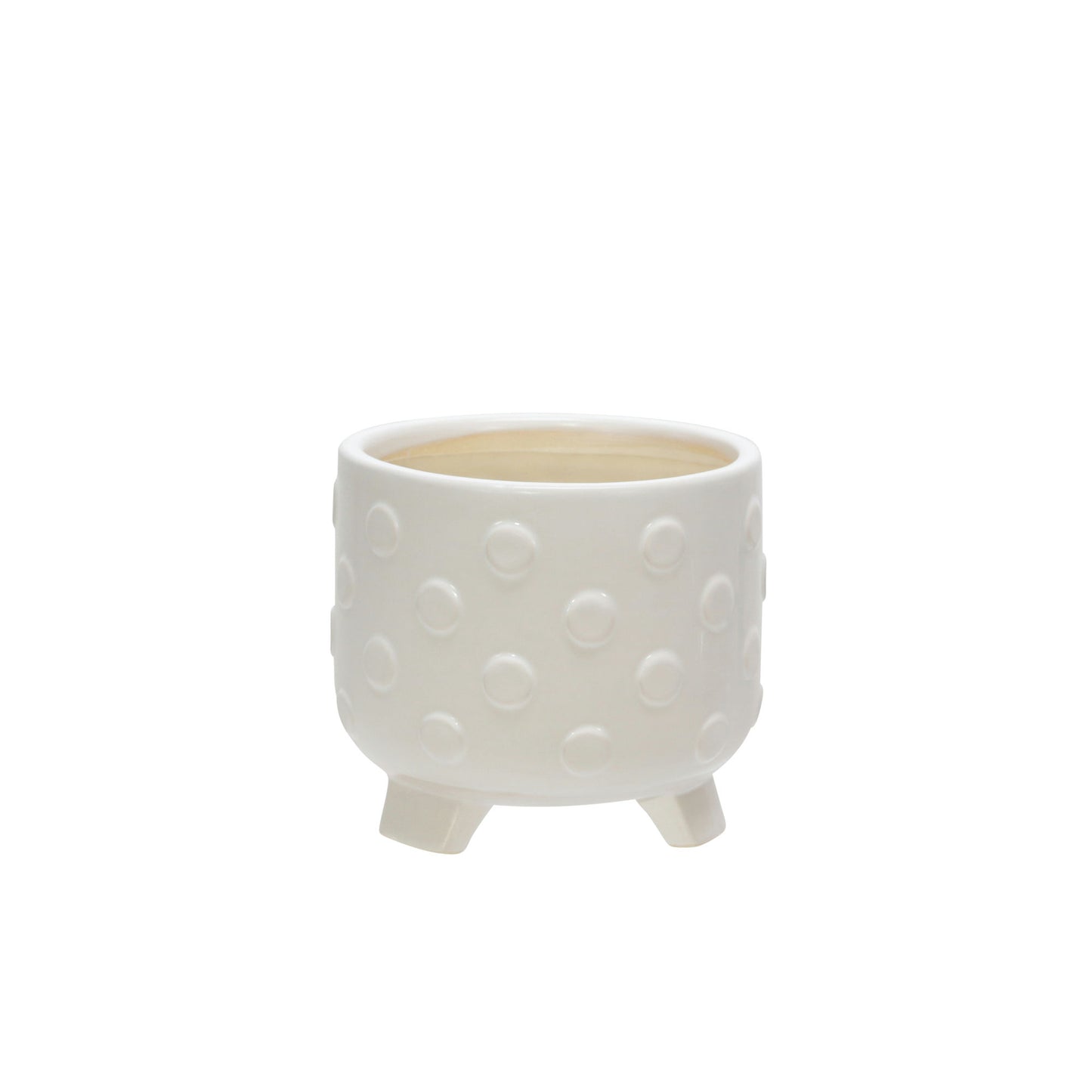 S/2 Ceramic 6/8" Footed Planter W/ Spots, White