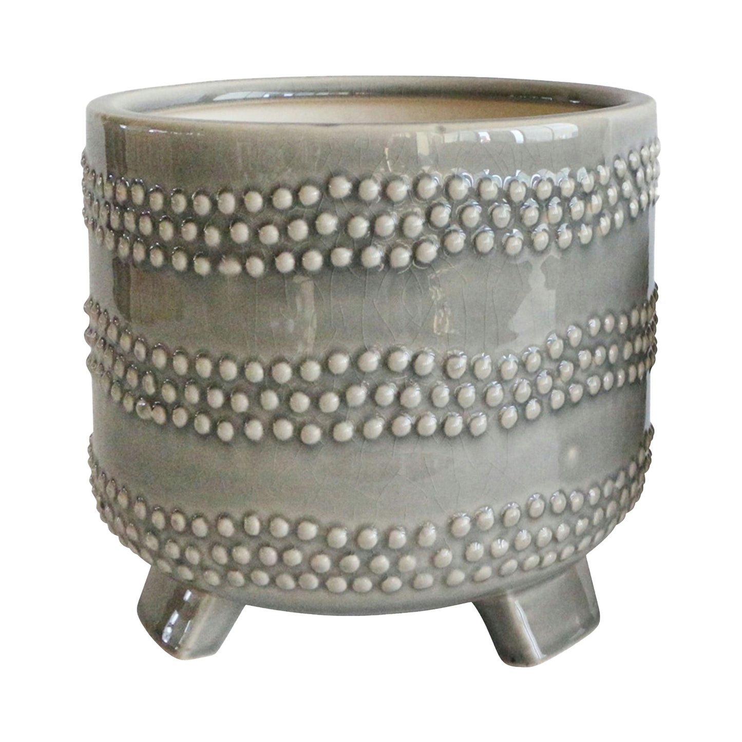 S/2 6/8" Footed Planter W/ Dots, Gray