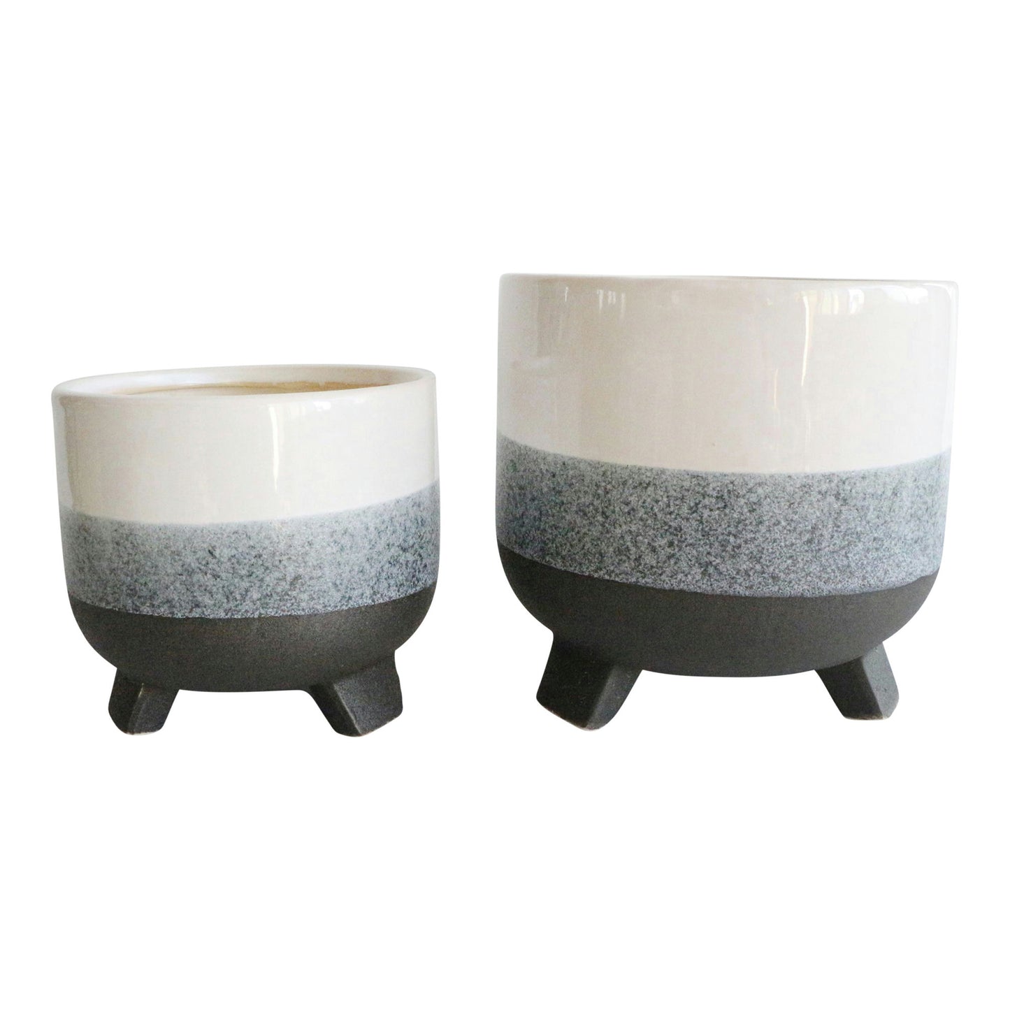 S/2 Ceramic 6/8" Footed Planter, Layered Gray