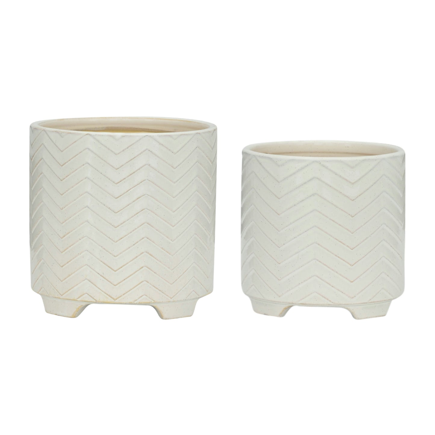 S/2 Ceramic 8/10" Chevron Footed Planter, White