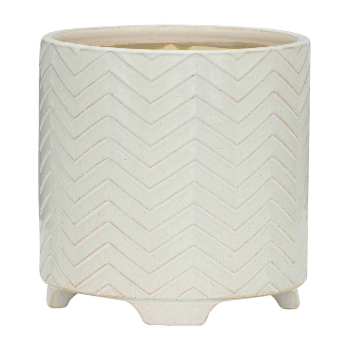 S/2 Ceramic 8/10" Chevron Footed Planter, White