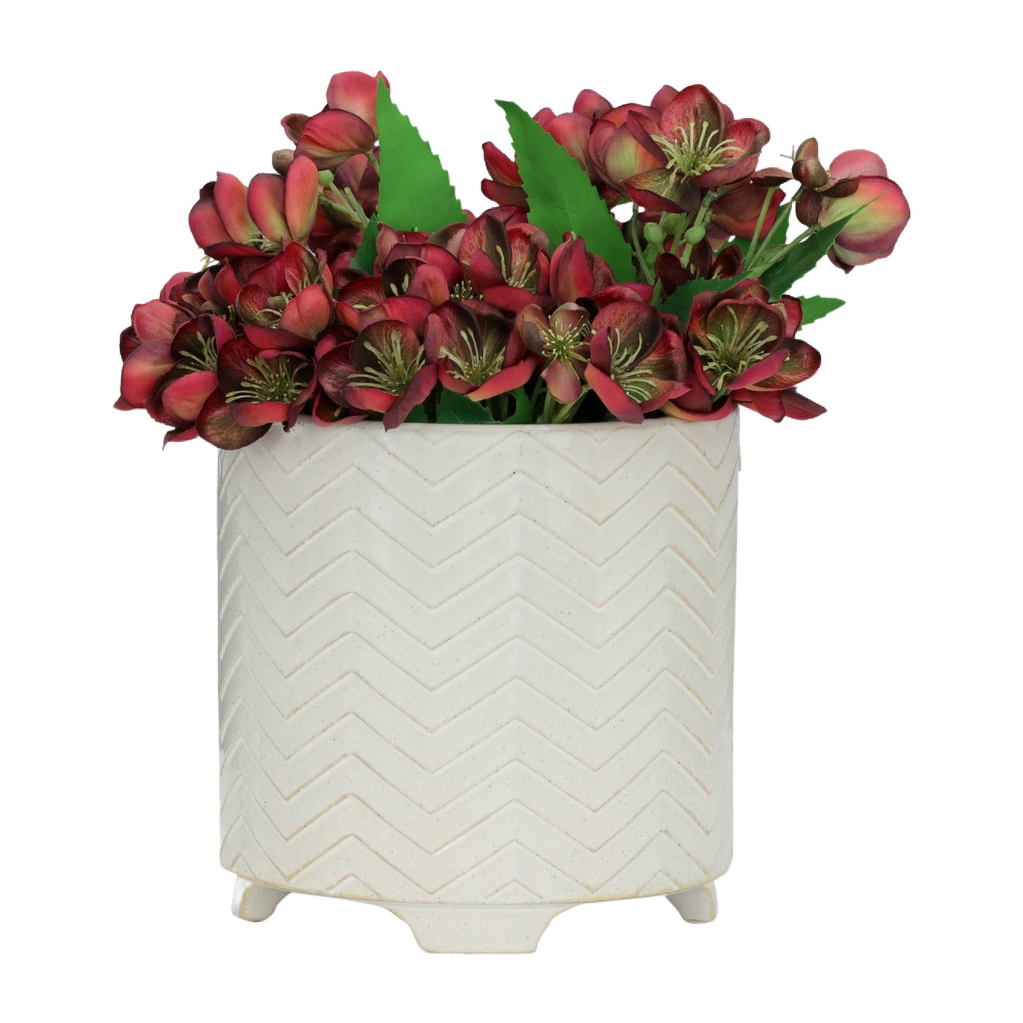 S/2 Ceramic 8/10" Chevron Footed Planter, White