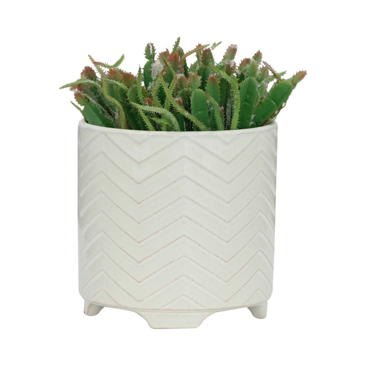 S/2 Ceramic 8/10" Chevron Footed Planter, White