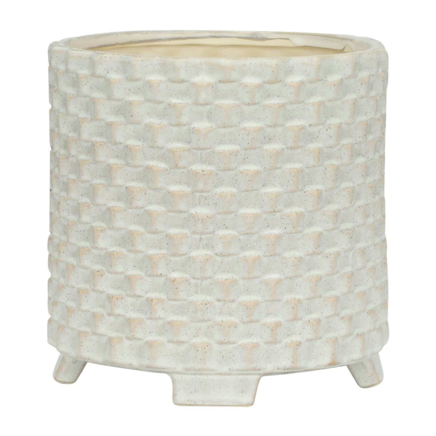 S/2 Ceramic 8/10" Textured Footed Planter, White