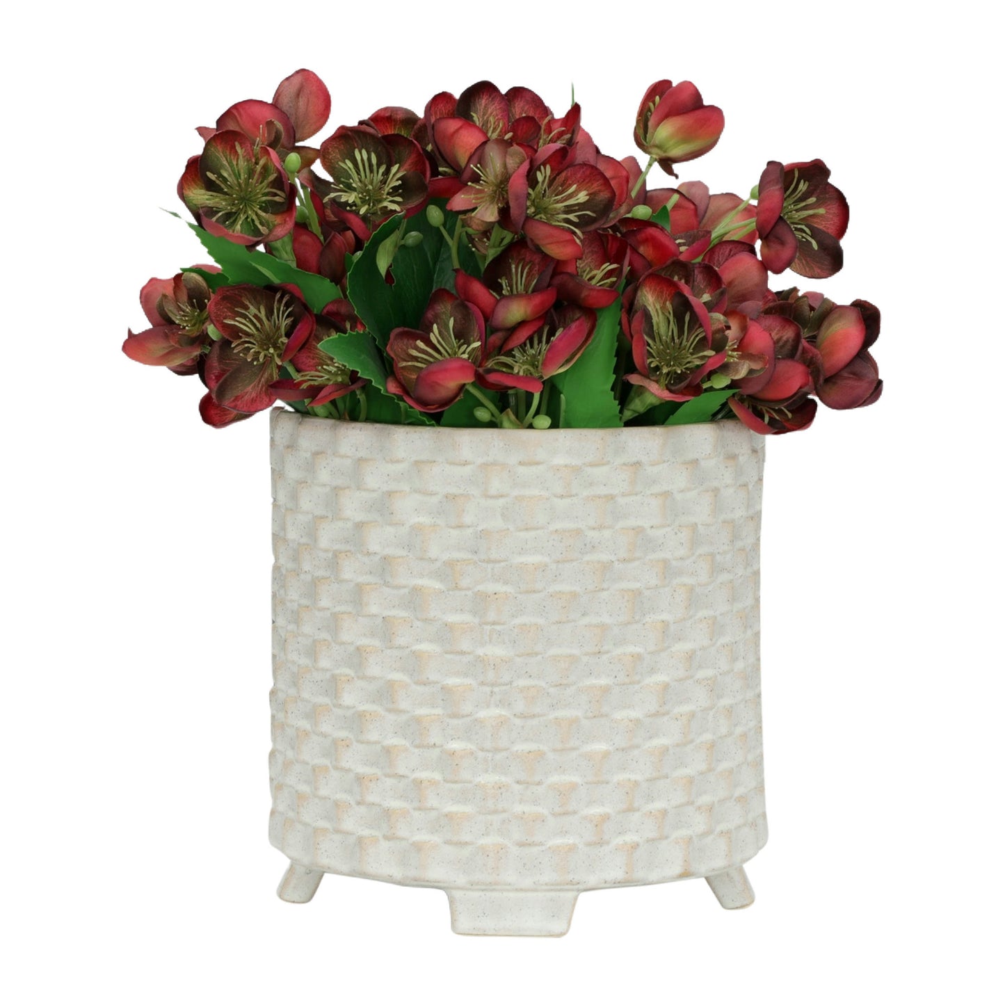 S/2 Ceramic 8/10" Textured Footed Planter, White