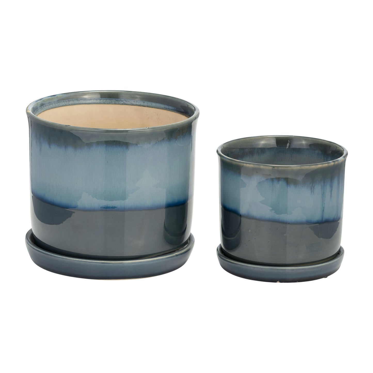 S/2 Ceramic 6/8" Planter W/ Saucer, Blue