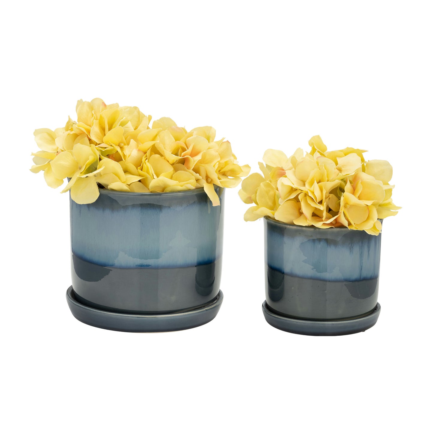 S/2 Ceramic 6/8" Planter W/ Saucer, Blue