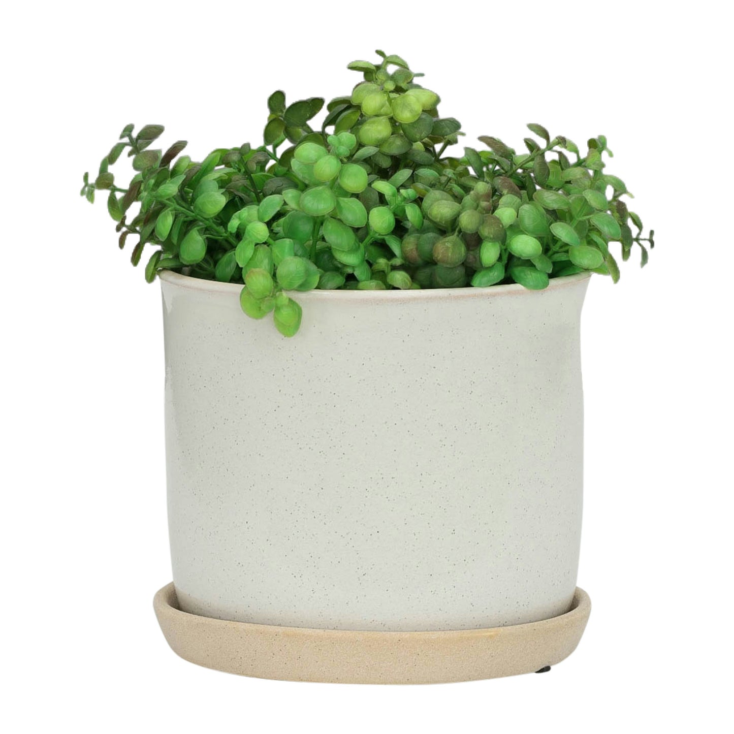 S/2 Ceramic 6/8" Planter W/ Saucer, Beige, No pattern