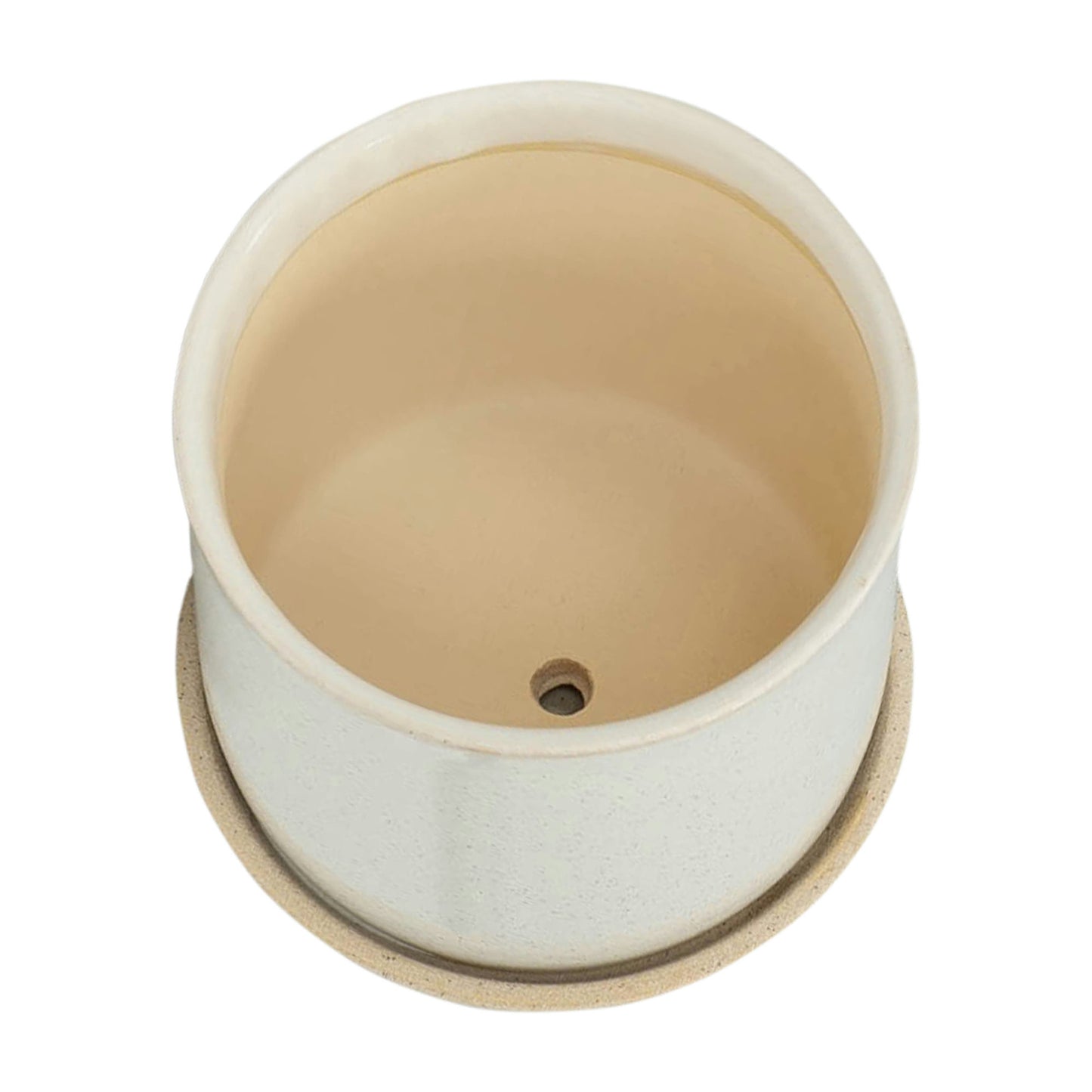 S/2 Ceramic 6/8" Planter W/ Saucer, Beige, No pattern