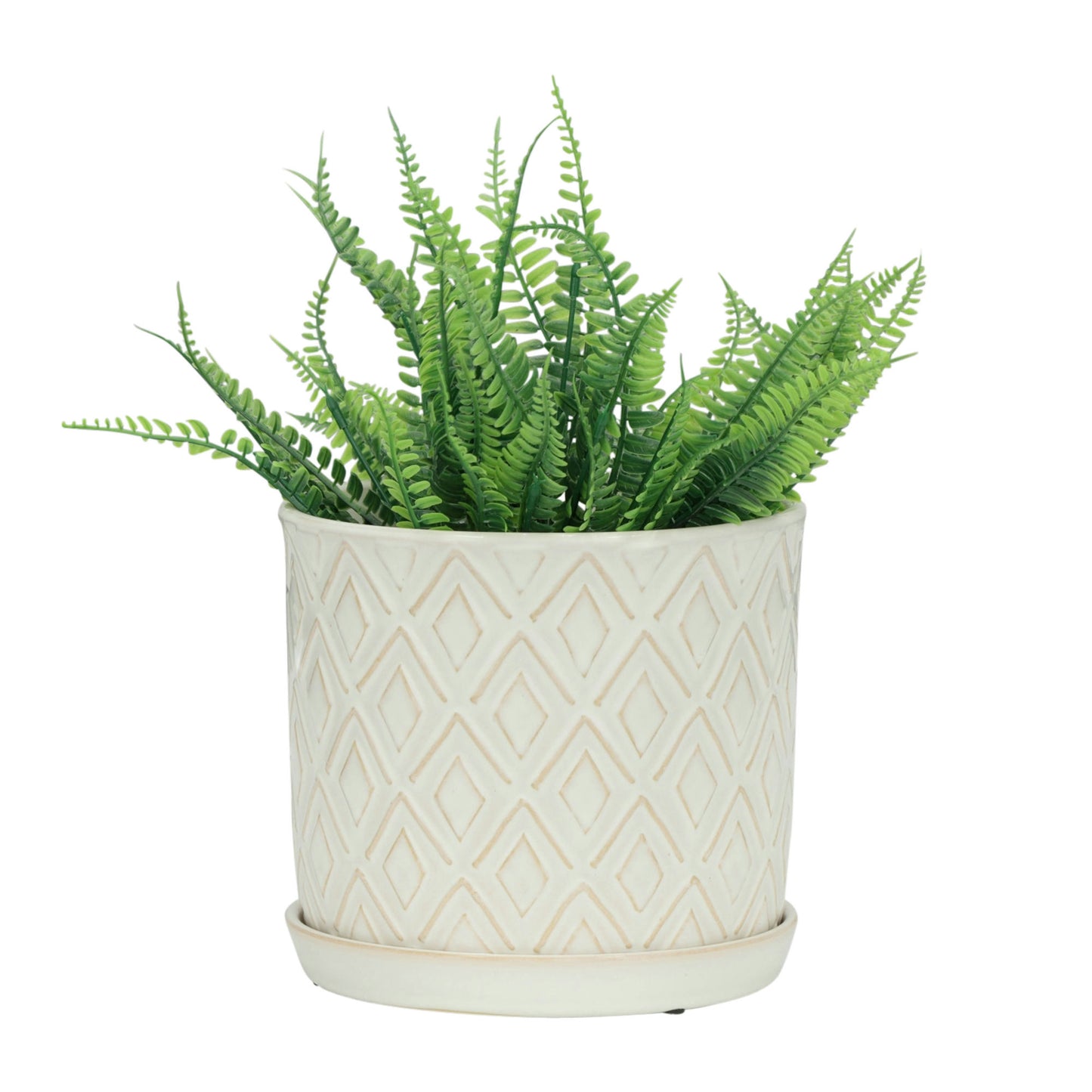 S/2 Diamond Planter 6/8" W/ Saucer, Beige