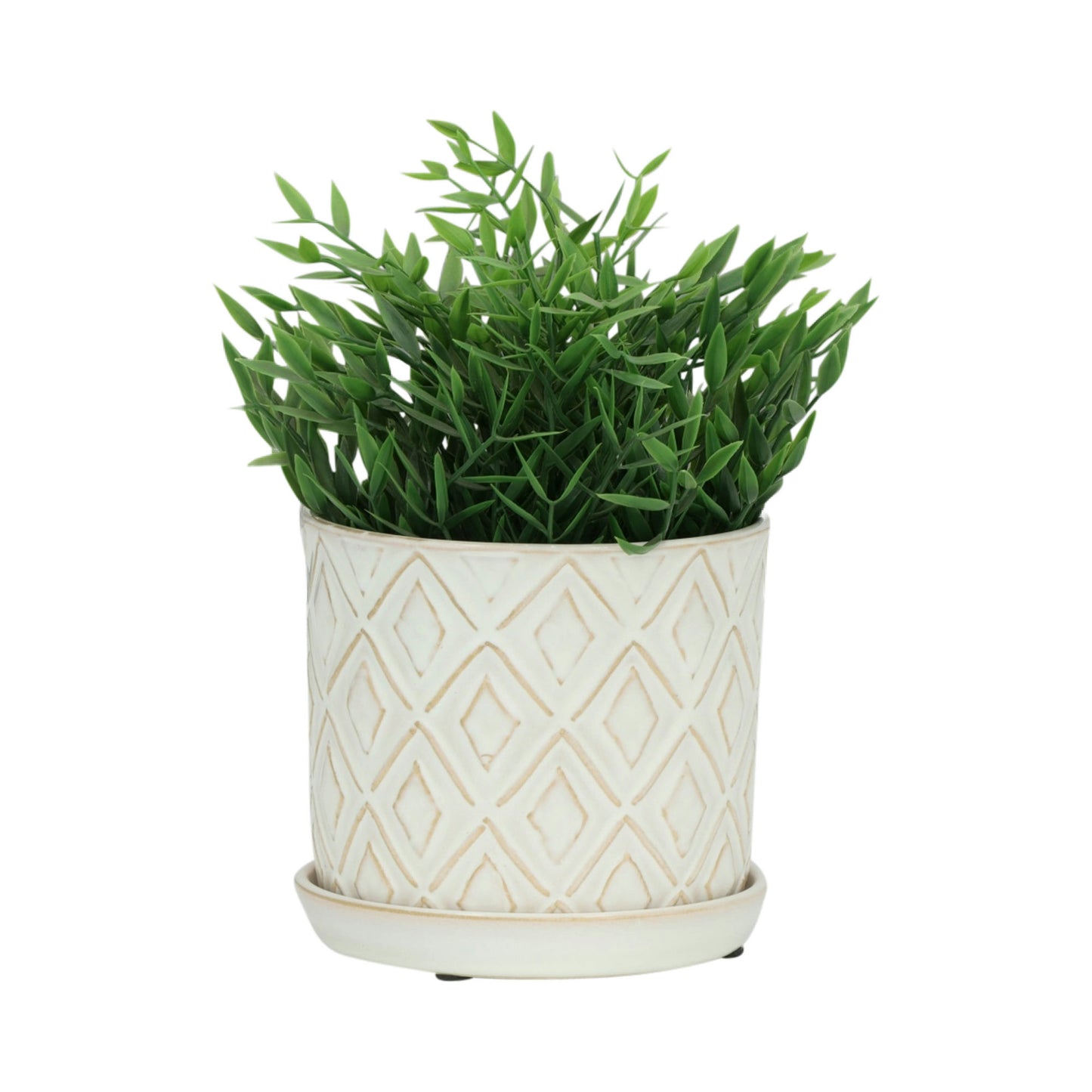 S/2 Diamond Planter 6/8" W/ Saucer, Beige