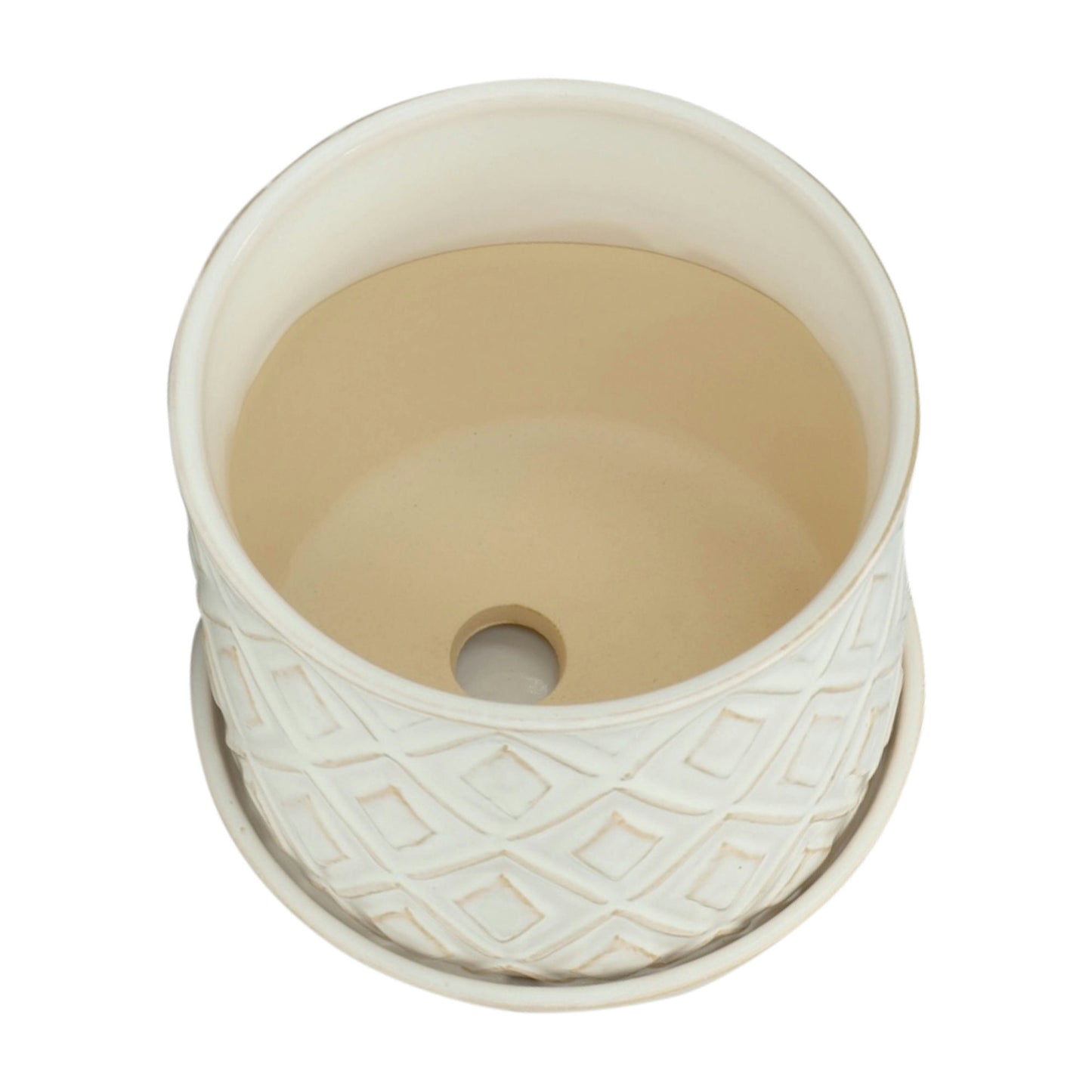 S/2 Diamond Planter 6/8" W/ Saucer, Beige