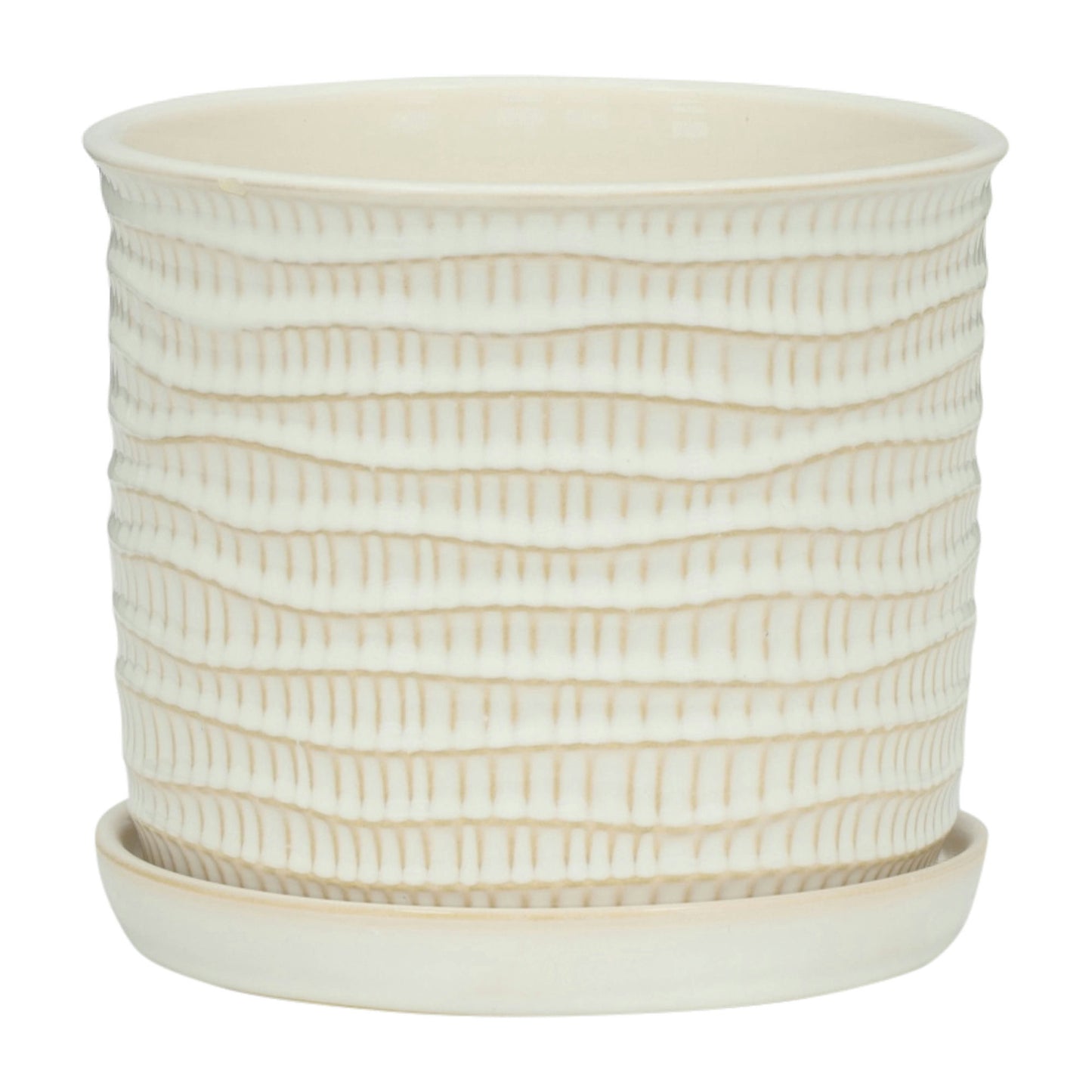 S/2 Textured Planter 6/8" W/ Saucer, Beige