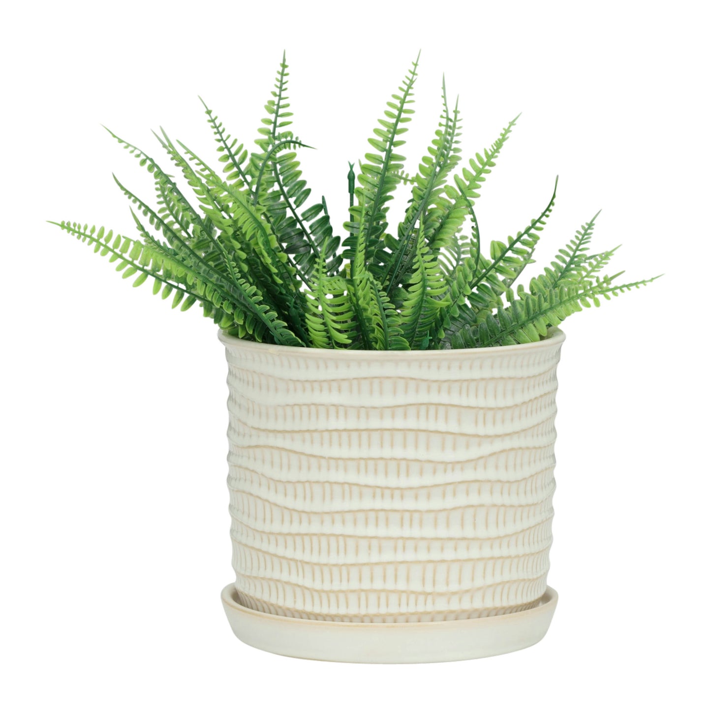 S/2 Textured Planter 6/8" W/ Saucer, Beige