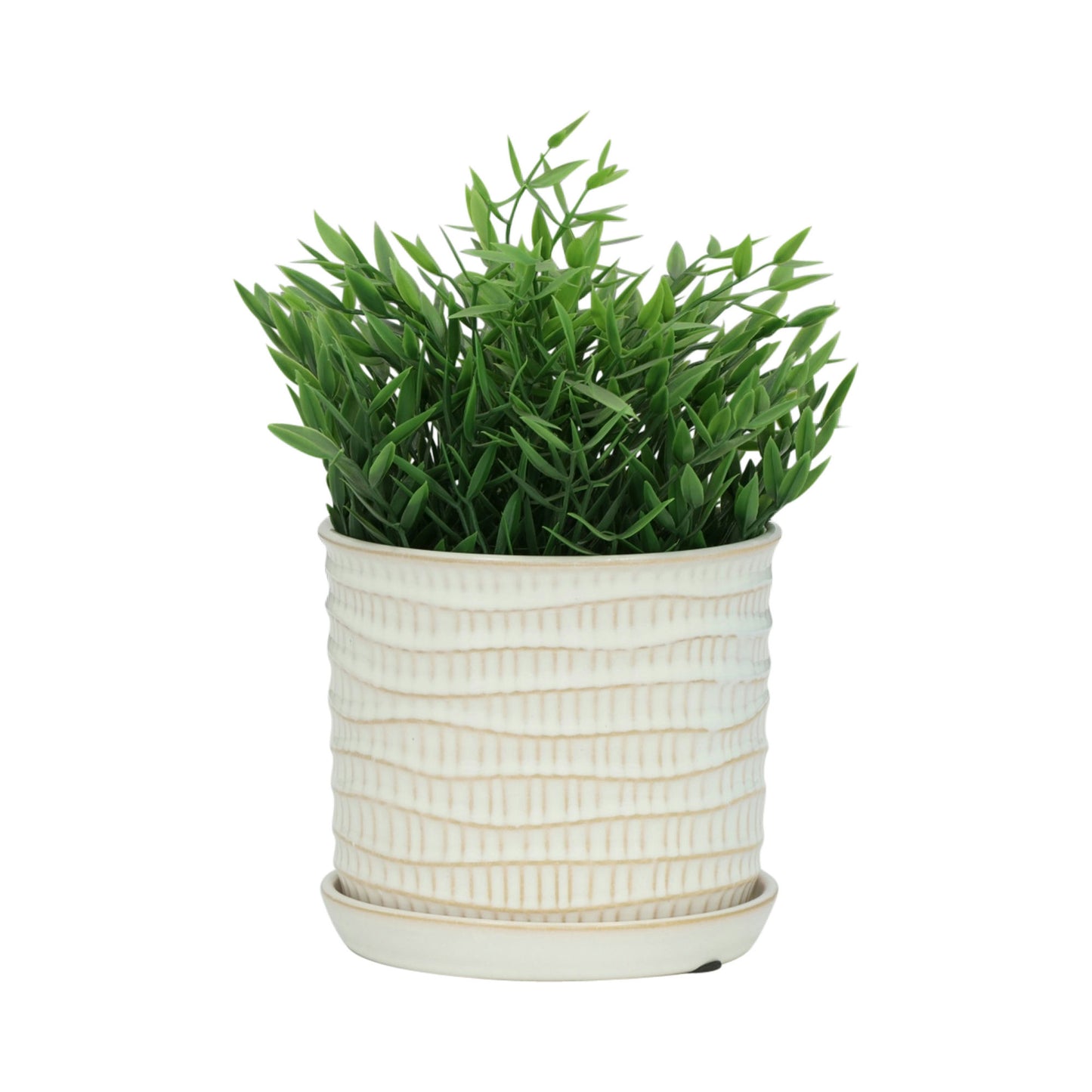 S/2 Textured Planter 6/8" W/ Saucer, Beige