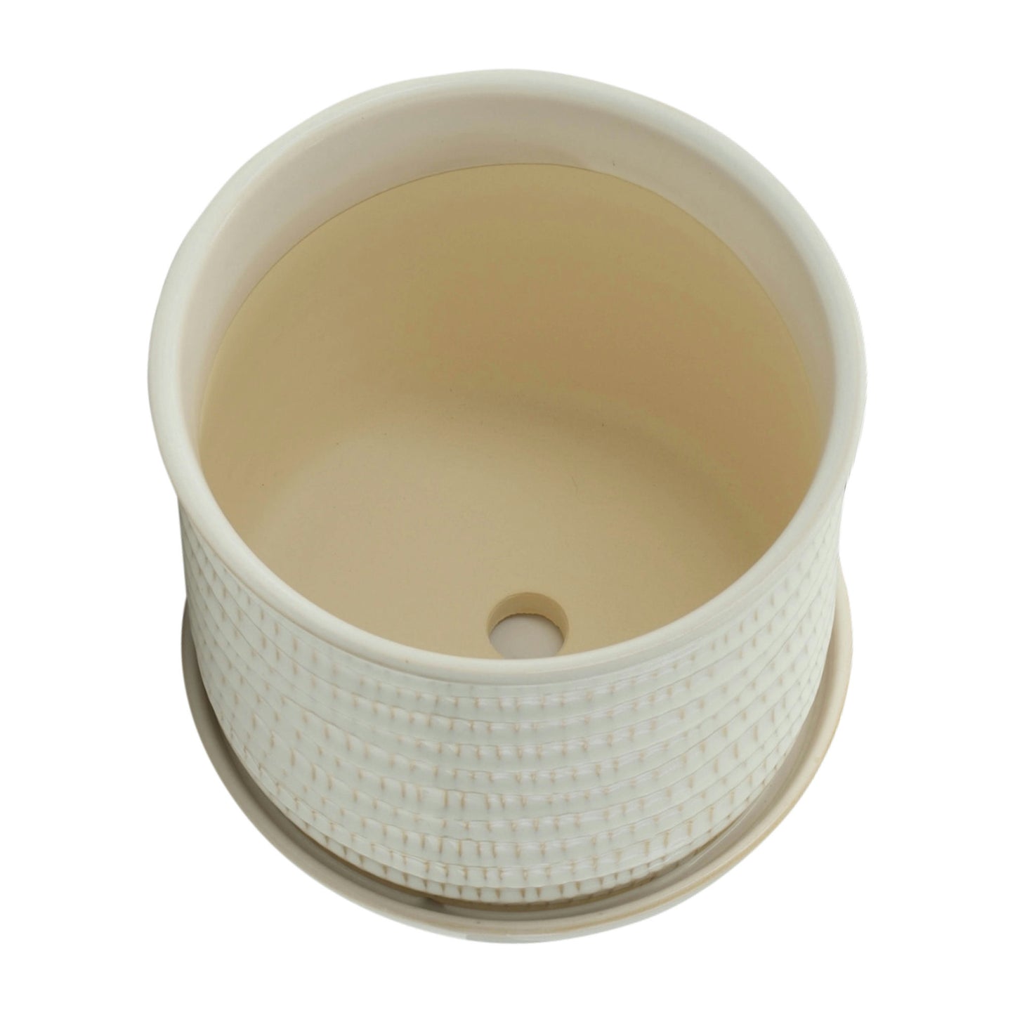 S/2 Textured Planter 6/8" W/ Saucer, Beige