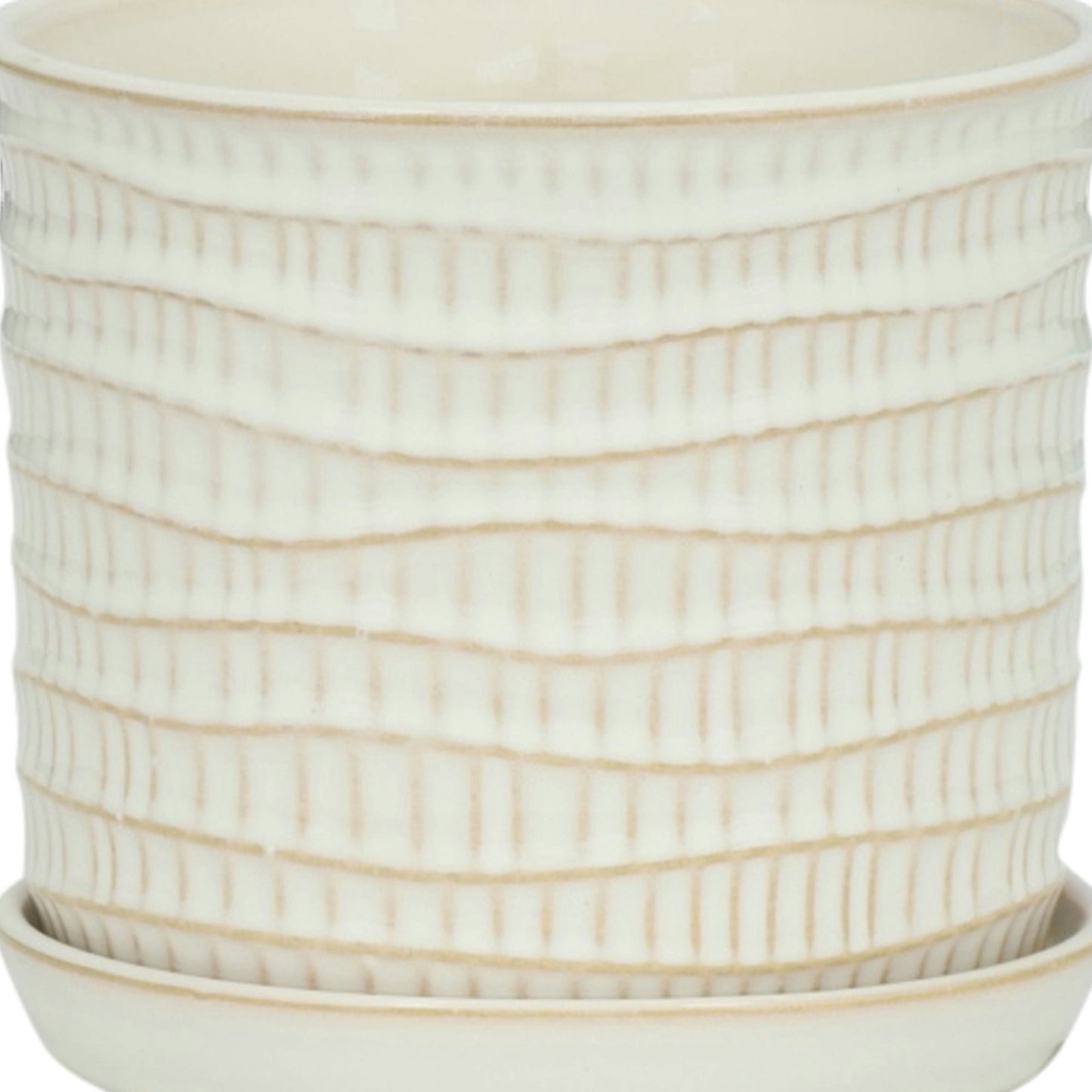 S/2 Textured Planter 6/8" W/ Saucer, Beige