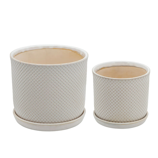 S/2 Square Dot Planter 6/8" W/ Saucer, Beige