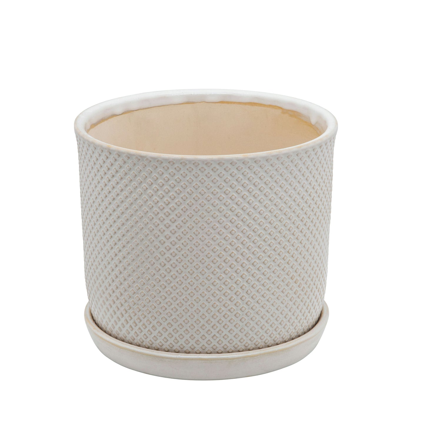 S/2 Square Dot Planter 6/8" W/ Saucer, Beige