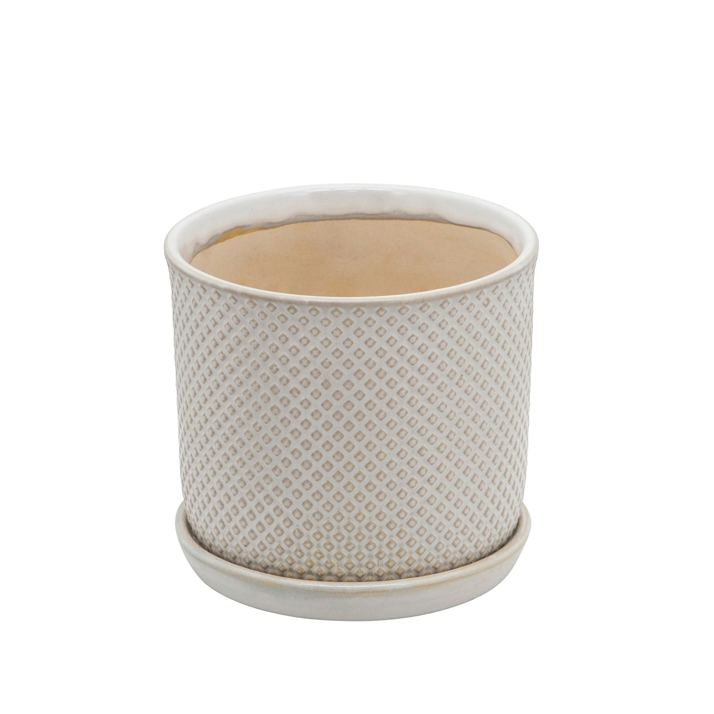 S/2 Square Dot Planter 6/8" W/ Saucer, Beige